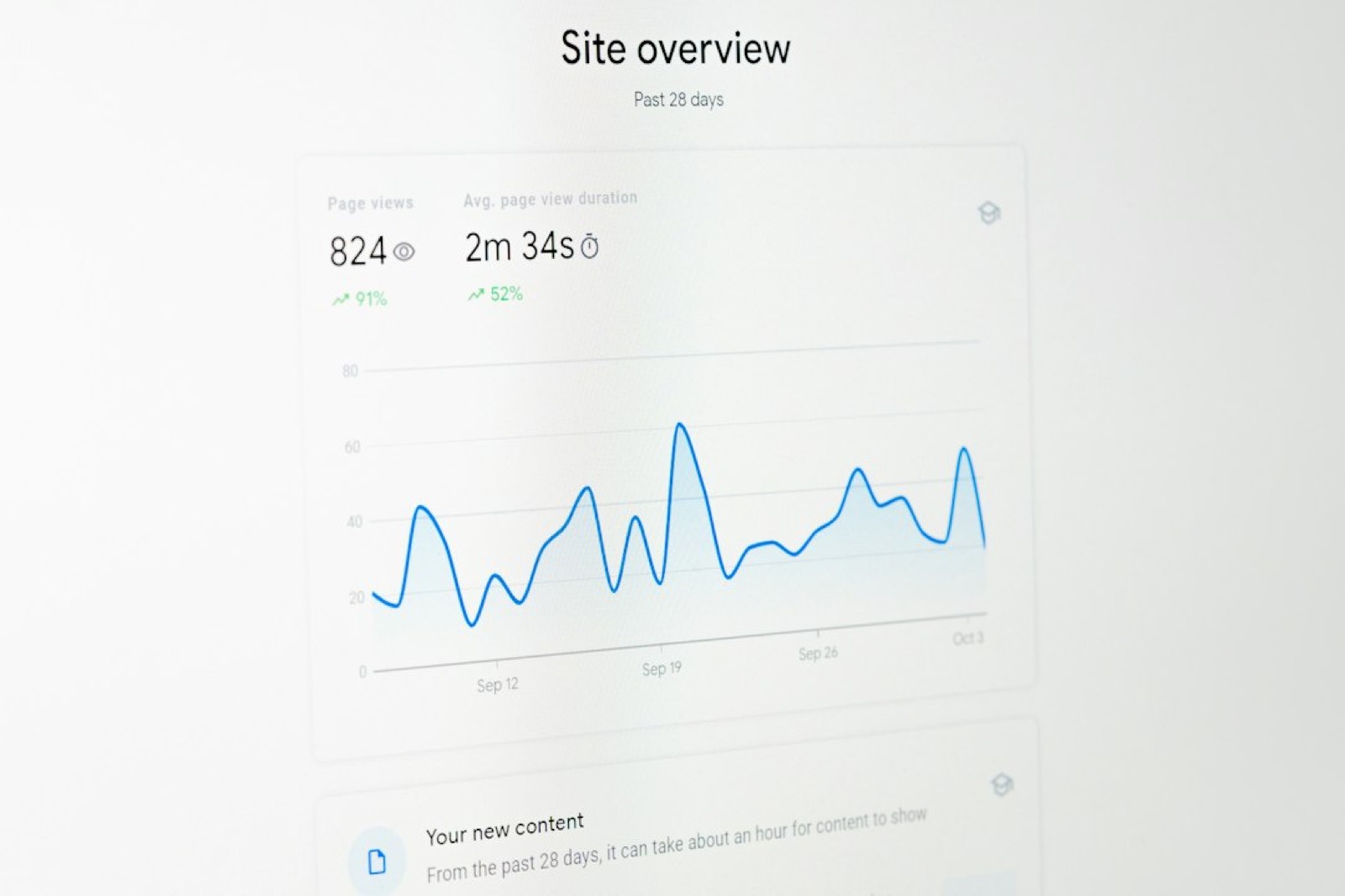 Écran affichant un tableau de bord d'analyse SEO avec des graphiques et des indicateurs